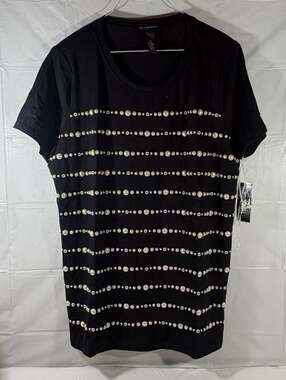 INC International Concepts Be Bold Pearl Embellished Black Top Size 1X NWT – Sho